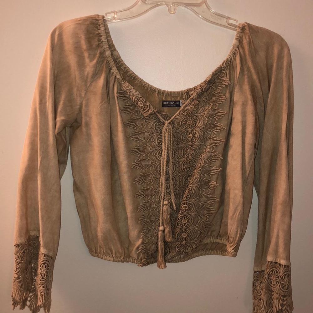 Brown Long Sleeve Crop Top